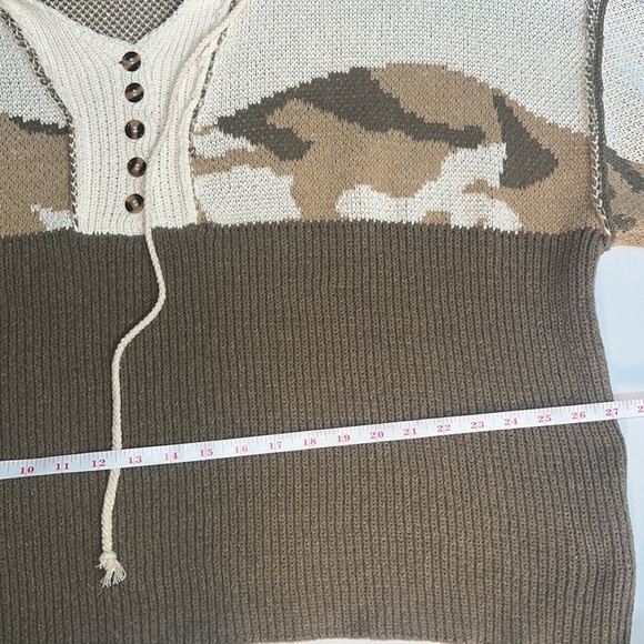 POL Cropped Mixed Knit Hoodie Oversized Cozy Soft ColorBlock Sweater Olive/ivory - Picture 6 of 12